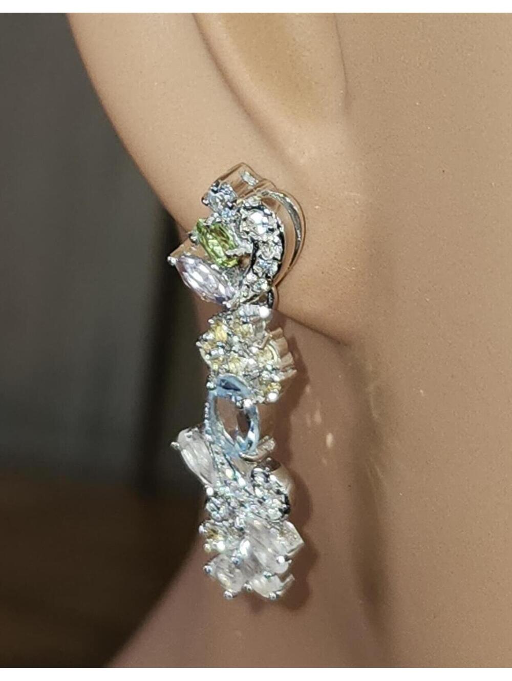NEW .925 Sterling Rose Quartz, Amethyst, Peridot Citrine & Topaz Dangle Earrings